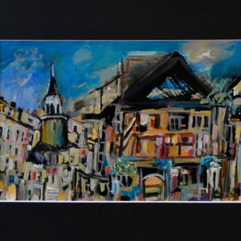 Painting titled "Les antiques maisons" by Muriel Cayet, Original Artwork, Acrylic