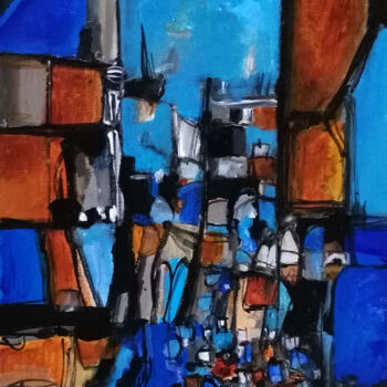 Painting titled "Sur le ciel" by Muriel Cayet, Original Artwork