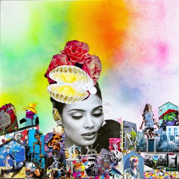 Collages titulada "Urban Street" por Muriel Deumie, Obra de arte original, Collages Montado en Bastidor de camilla de madera
