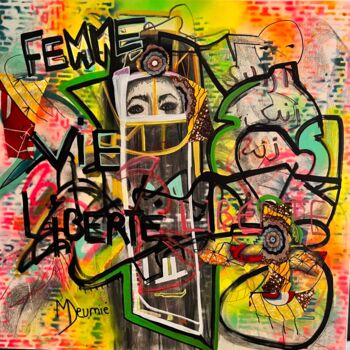 Painting titled "Liberté d'âme" by Muriel Deumie, Original Artwork, Spray paint Mounted on Wood Stretcher frame