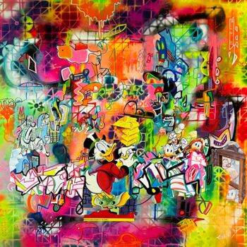 Painting titled "Picsou gagne toujou…" by Muriel Deumie, Original Artwork, Spray paint Mounted on Wood Stretcher frame