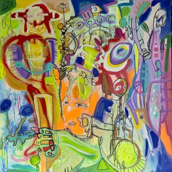 Painting titled "Symphonopolis" by Muriel Deumie, Original Artwork, Acrylic Mounted on Wood Stretcher frame