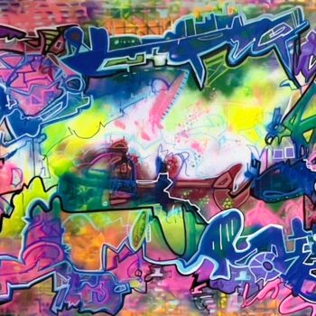 Painting titled "Graffart" by Muriel Deumie, Original Artwork, Spray paint Mounted on Wood Stretcher frame