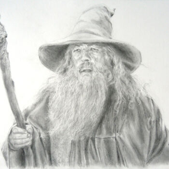 Dessin intitulée "Gandalf le Gris" par Muriel Henry, Œuvre d'art originale, Crayon