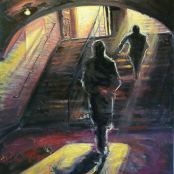 Картина под названием "Sortie de métro" - Muriel Henry, Подлинное произведение искусства, Масло Установлен на Деревянная рам…