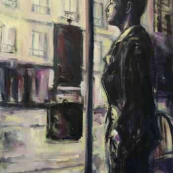 Painting titled "L'attente" by Muriel Henry, Original Artwork, Oil Mounted on Wood Stretcher frame