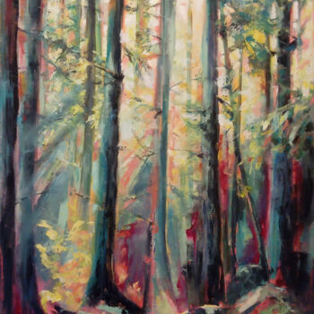 Peinture intitulée "Forêt n° 2" par Muriel Henry, Œuvre d'art originale, Huile Monté sur Châssis en bois