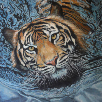 Malarstwo zatytułowany „Tigre” autorstwa Muriel Henry, Oryginalna praca, Olej Zamontowany na Drewniana rama noszy