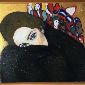 Schilderij getiteld "Lady with a muff" door Muriel Ho Paintings, Origineel Kunstwerk, Acryl Gemonteerd op Frame voor houten…