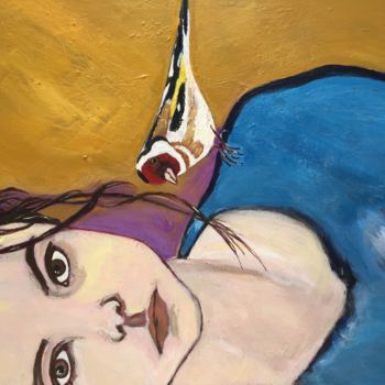 Schilderij getiteld "« The goldfinch »" door Muriel Ho Paintings, Origineel Kunstwerk, Acryl Gemonteerd op Frame voor houten…