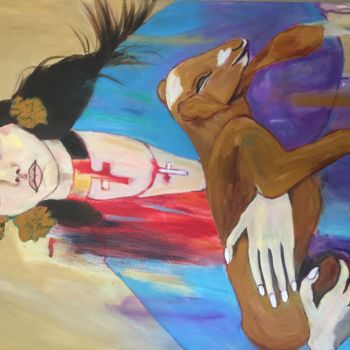 Картина под названием "La vierge et l’agne…" - Muriel Ho Paintings, Подлинное произведение искусства, Акрил
