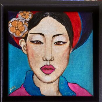 Painting titled "Poupée" by Muriel Ho Paintings, Original Artwork, Acrylic Mounted on Wood Stretcher frame