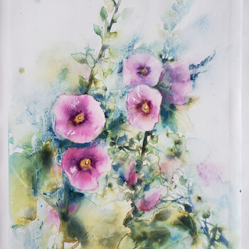 Peinture intitulée "Roses trémières" par Muriel Mougeolle, Œuvre d'art originale, Aquarelle