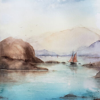 Peinture intitulée "L'île aux songes" par Muriel Mougeolle, Œuvre d'art originale, Aquarelle