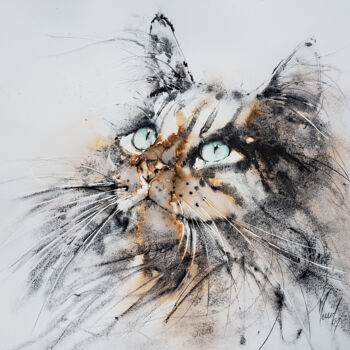 Peinture intitulée "Rêve de chat" par Muriel Mougeolle, Œuvre d'art originale, Aquarelle