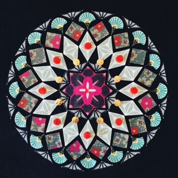 Art textile intitulée "Mandala 1" par Muriel Toussaint, Œuvre d'art originale, Tissu Monté sur Panneau de bois