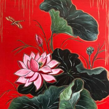 Schilderij getiteld "Le Lotus et la Libe…" door Muriel Besson-Braem, Origineel Kunstwerk, Olie