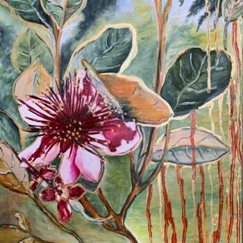 Peinture intitulée "Fleur de Goyavier" par Muriel Besson-Braem, Œuvre d'art originale, Huile