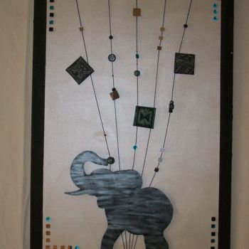 Pittura intitolato "nzoku, l'éléphant a…" da Muriel Décoratrice De Toiles, Opera d'arte originale
