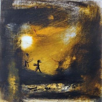 Schilderij getiteld "Soleil voilé II" door Muriel Bo, Origineel Kunstwerk