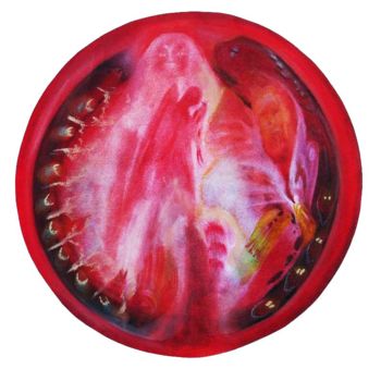 Dessin intitulée "Coeur de tomate , c…" par Muriel Gabilan, Œuvre d'art originale, Encre