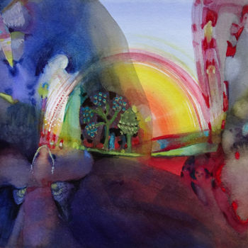 Desenho intitulada "Soleil levant" por Muriel Gabilan, Obras de arte originais, Tinta Montado em Cartão