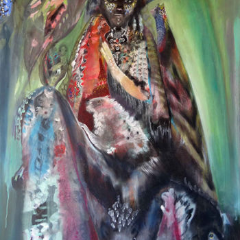 Schilderij getiteld "Femme sauvage" door Muriel Gabilan, Origineel Kunstwerk, Acryl Gemonteerd op Frame voor houten brancard