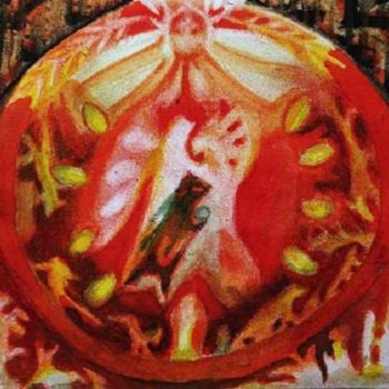 Disegno intitolato "Coeur de tomate 1" da Muriel Gabilan, Opera d'arte originale, Inchiostro