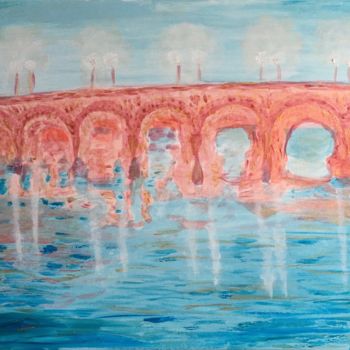 Malerei mit dem Titel "L'aube sur la Loire" von Murielle Lucie Clément, Original-Kunstwerk, Öl