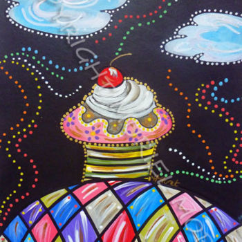 Schilderij getiteld "Cupcake Supremacy 1" door Mimi Bondi, Origineel Kunstwerk, Olie