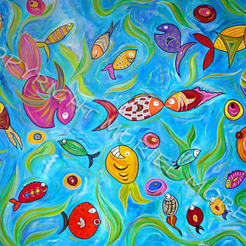 Malerei mit dem Titel "Plenty of Fish" von Mimi Bondi, Original-Kunstwerk, Öl