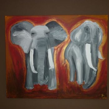 Malarstwo zatytułowany „Couple d'éléphants” autorstwa Murphye, Oryginalna praca, Olej