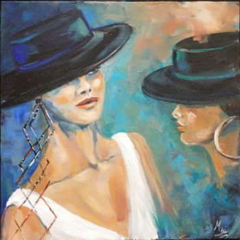 Painting titled "Hats and women 2" by Mürşide Özyonar, Original Artwork, Acrylic Mounted on artwork_cat.