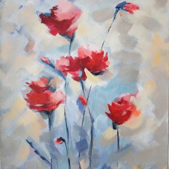 Pintura intitulada "Kırmızı çiçekler" por Mürşide Özyonar, Obras de arte originais, Acrílico Montado em Painel de madeira