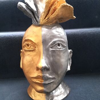 Sculpture intitulée "L’homme à tête de l…" par Musetti, Œuvre d'art originale, Terre cuite