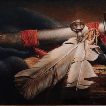 Painting titled "Меч" by Mushegh Hovsepyan, Original Artwork, Oil Mounted on Wood Stretcher frame