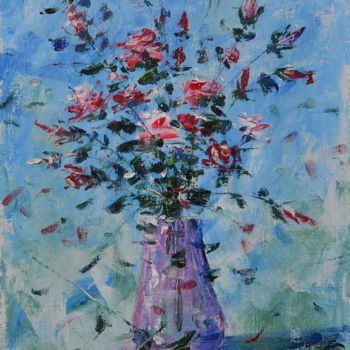 Pintura intitulada "Roses" por Vasiliy Polushkin, Obras de arte originais, Óleo