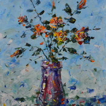 Картина под названием "Bouquet of roses" - Vasiliy Polushkin, Подлинное произведение искусства, Масло