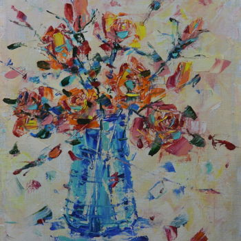 Painting titled "Orange roses" by Vasiliy Polushkin, Original Artwork, Oil