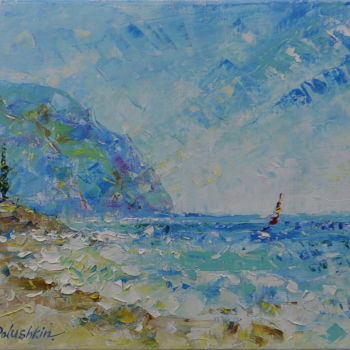 Painting titled "Sunny beach" by Vasiliy Polushkin, Original Artwork, Oil