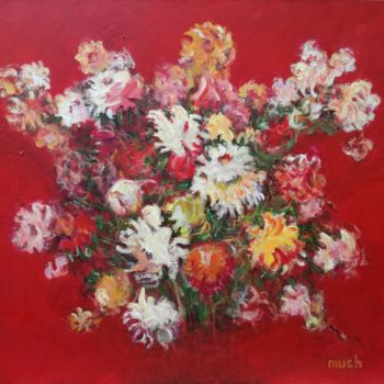 Painting titled "Flowers in red" by Mushegh Grigoryan, Original Artwork, Acrylic