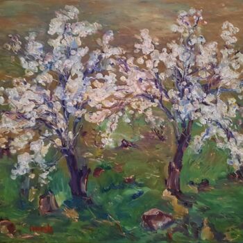 Painting titled "Spring , trees" by Mushegh Grigoryan, Original Artwork, Oil