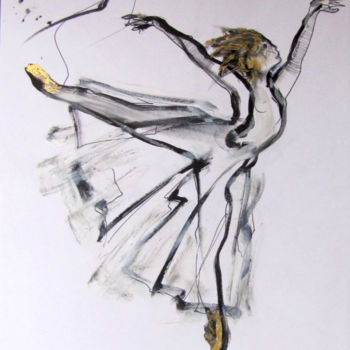 「Golden pointe shoe,…」というタイトルの絵画 Dmitri Matkovskyによって, オリジナルのアートワーク, インク