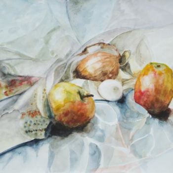 Painting titled "Two apples, one egg…" by Dmitri Matkovsky, Original Artwork, Oil