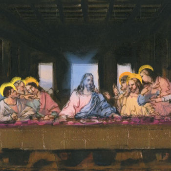 Peinture intitulée "Last Supper, Origin…" par Dmitri Matkovsky, Œuvre d'art originale, Encre