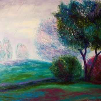 Pintura intitulada "Дождливый день.…" por Julia Musina, Obras de arte originais, Óleo