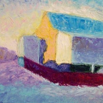 Картина под названием "Зимний коттедж.…" - Julia Musina, Подлинное произведение искусства, Масло