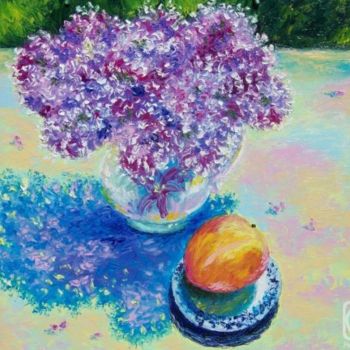 Картина под названием "Сирень и персик. Li…" - Julia Musina, Подлинное произведение искусства, Масло