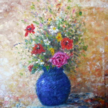 Malerei mit dem Titel "Fleurs dans un vase…" von Mustapha Dali, Original-Kunstwerk, Öl