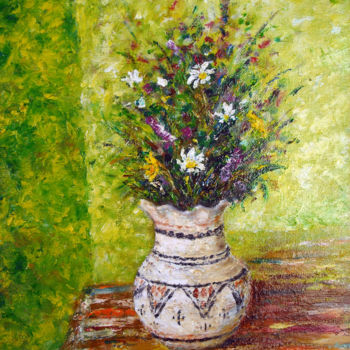 Malerei mit dem Titel "Fleurs des champs" von Mustapha Dali, Original-Kunstwerk, Öl